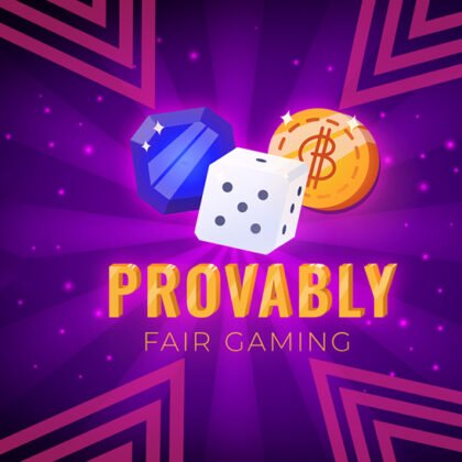 Blockchain-based provably fair system visualized with dice representing transparent crypto gambling outcomes