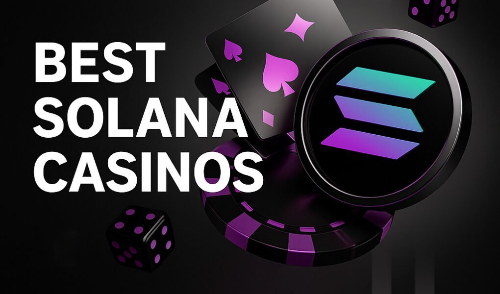 Best Solana Casinos 2025 with CryptoDice Logo, playing cards and dice