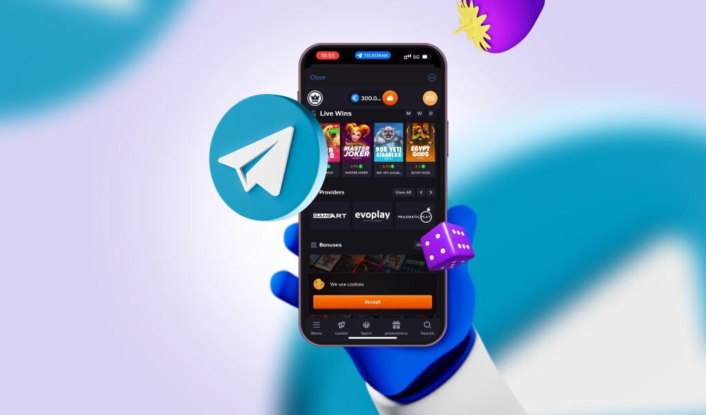 User playing crash game and slots inside Telegram app using crypto casino bot interface